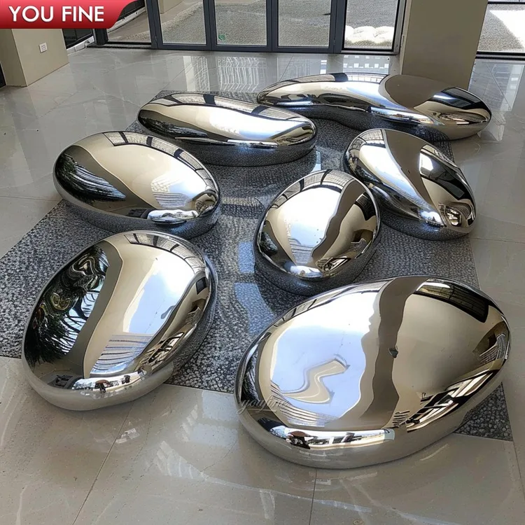 Custom Size Pebble Art Modern Metal Decorations Stone Home Stainless Steel Sculpture