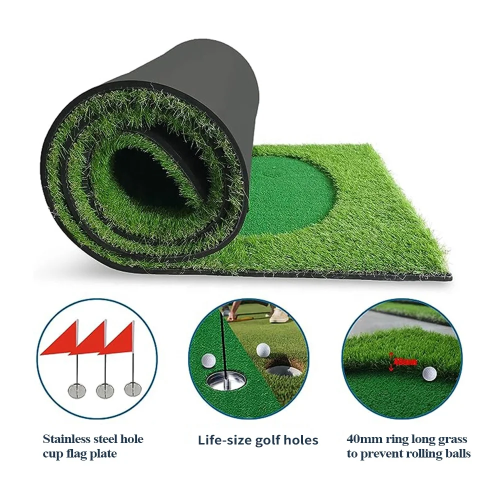 Realistic Indoor/Outdoor Training Putting Experience with Long-Challenging Putter True Life Golf Simulation Putting Green Mat