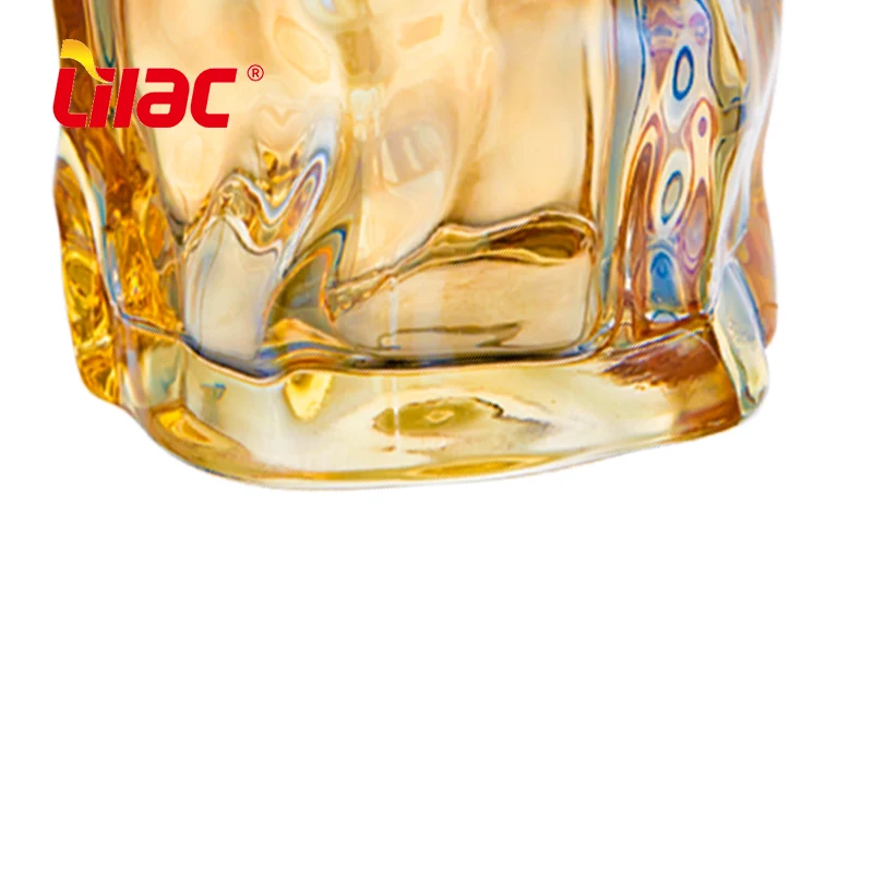 Lilac BSCI SGS LFGB 260ml spinning whiskey custom logo decoration glass colored crooked rock glass cup