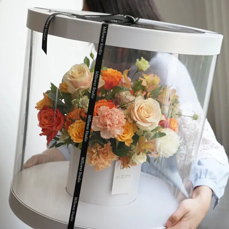 Большая коробка для цветов, круглая прозрачная коробка из ПВХ для цветов на День святого Валентина, свадьбу, Рождество, день рождения