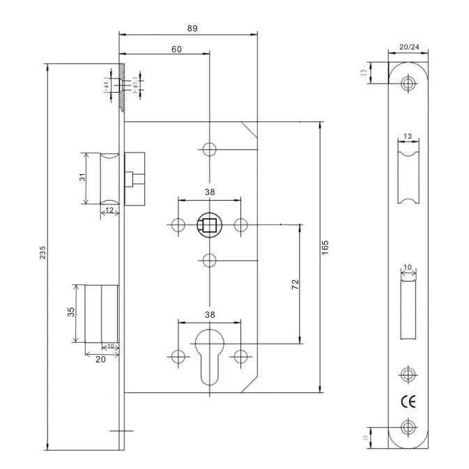 EN12209 CE  Euro Smart Door Lock Body SUS304 Stainless Steel Mortise Lock Body