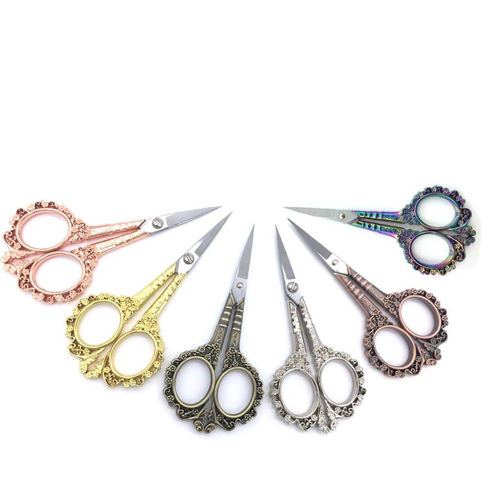 6 Colors Durable Stainless Steel Vintage Gold Silver Retro Flower Cuticle Cutter Manicure Pedicure Tools Scissors For Nails