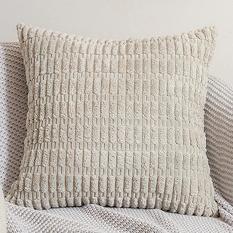 Queeneo Solid Color Corduroy Throw Pillow Striped Jacquard Custom Pillow Cover Corn Kernels Decorative Pillow Case