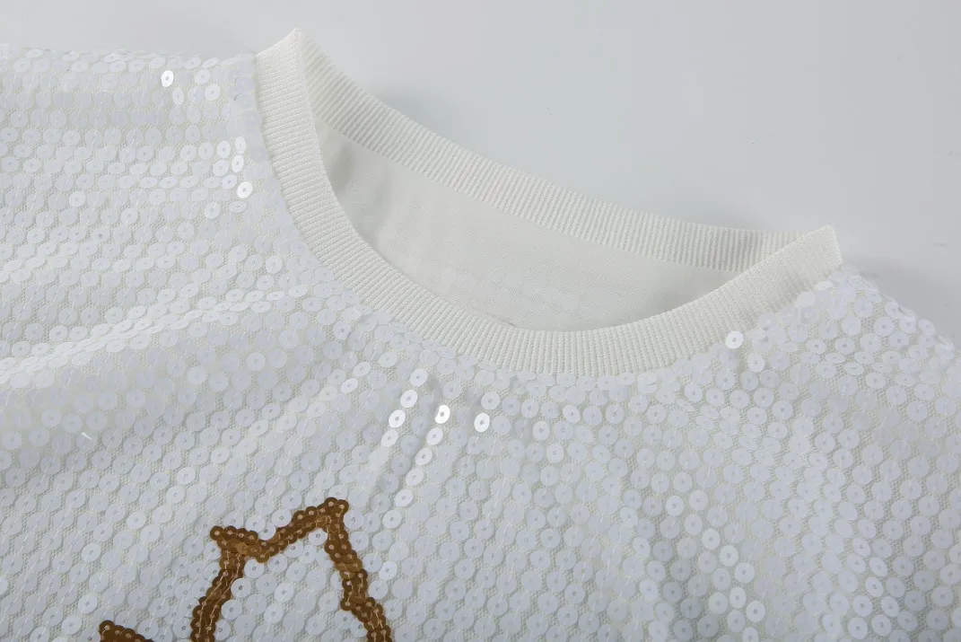 Sigma Gamma Short Sleeve  alpha White P Gold Sequin Letter Sorority clothing Greek Letter Casual Sequin T shirt Graduation Party