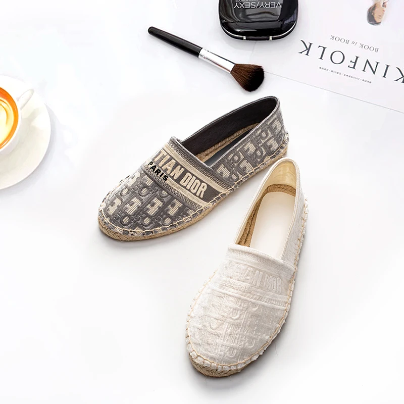 Stock 2020 the most fashion women woven knit material basic jute comfortable insole luxury espadrilles flat shoes