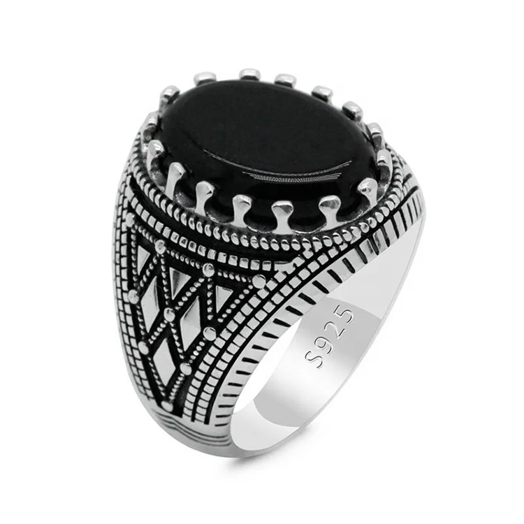men fashion black platinum plated turkish jewelry ring custom hip hop 925 sterling silver enamel engagement rings