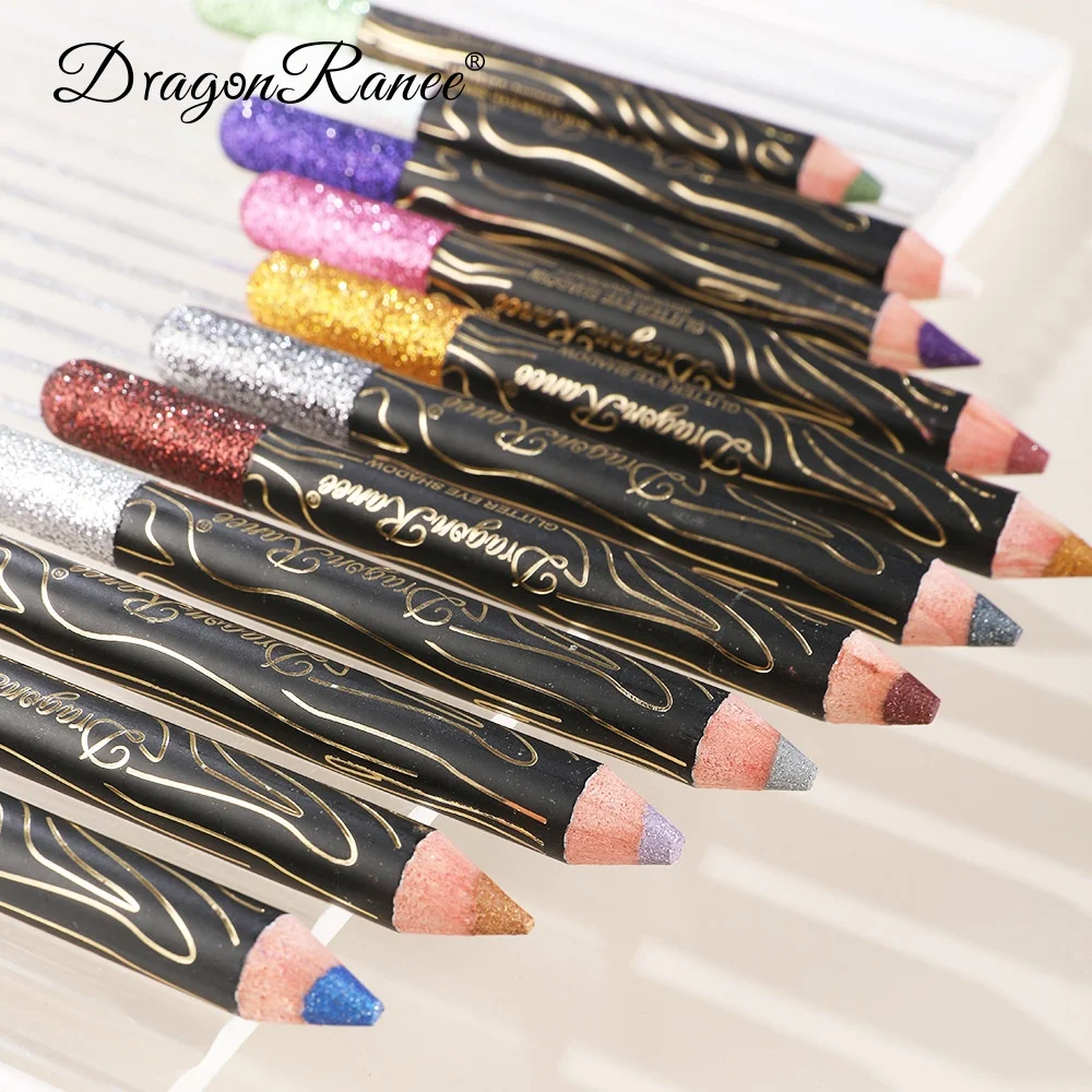 12 Colors Monochrome Eyeshadow Glitter Wooden Pole Lying Silkworm Pen High Pearl Light Stick Colorful Sequins Eye Shadow Pencil