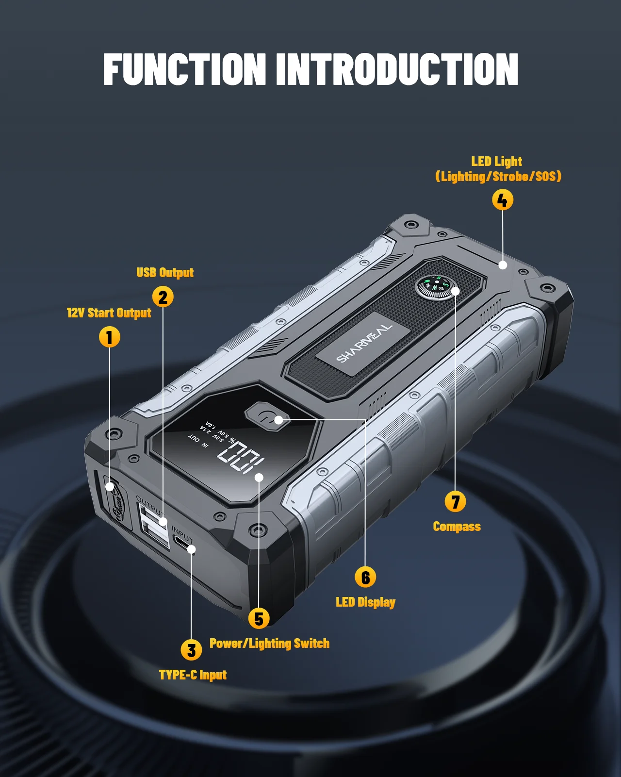 2000A Peak Current Car Jump Starter 15000mAh 12V Jump Box Car Battery Booster Pack Multi-Function Car Jumper