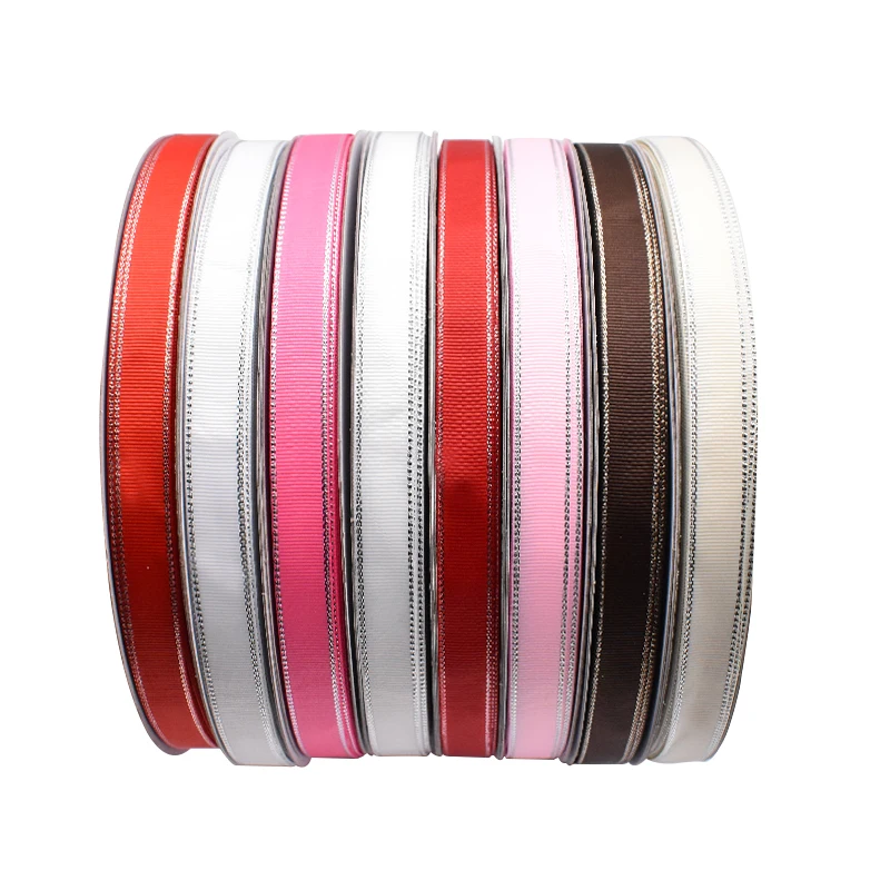 Hanfan Factory Wholesale Custom Double Face Polyester Ribbon With Silver Edge Ribbon