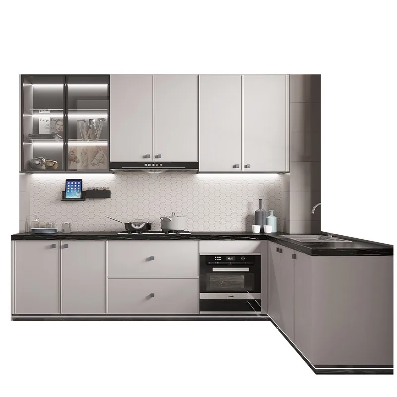 Factory price customization modern home furniture High Gloss Lacquer L shape modular small kitchen cupboard set cabinet