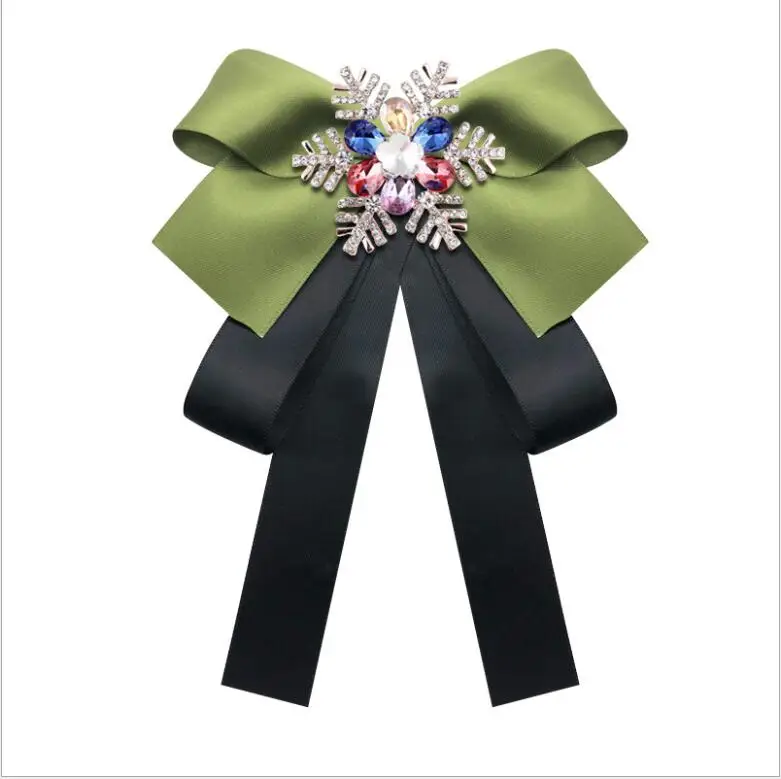 
Factory wholesale fashion multi-layer bow ribbon diamond snowflake collar bow tie brooch 
