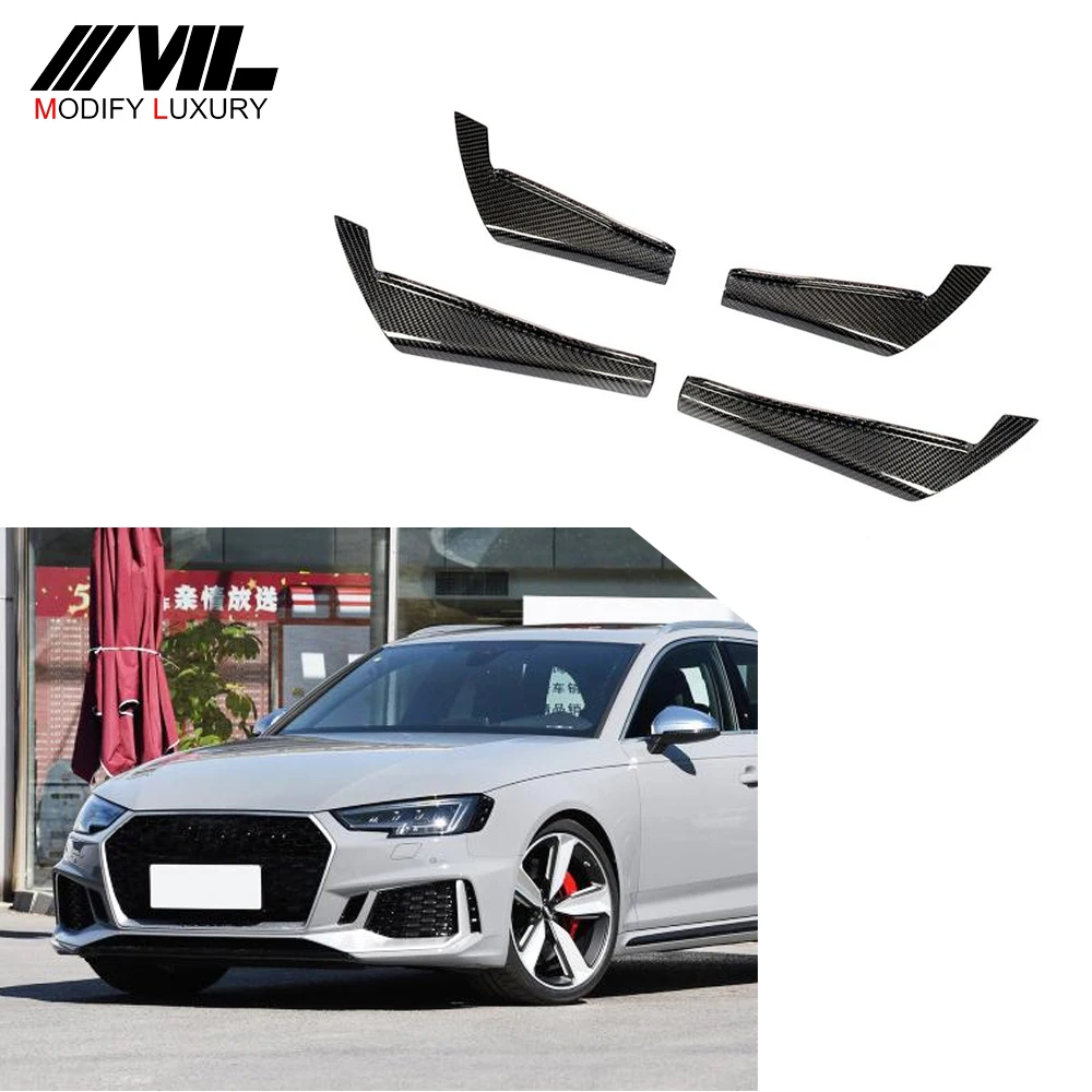 A4 B9 Carbon Fiber Car Front Bumper Canards Trims for Audi A4 RS4 2017-2019