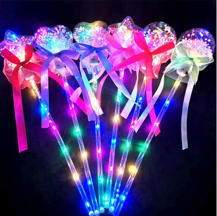 Flashing LED magic sticks with face magic wand  with a ball kids princess glitter light fairy sticks