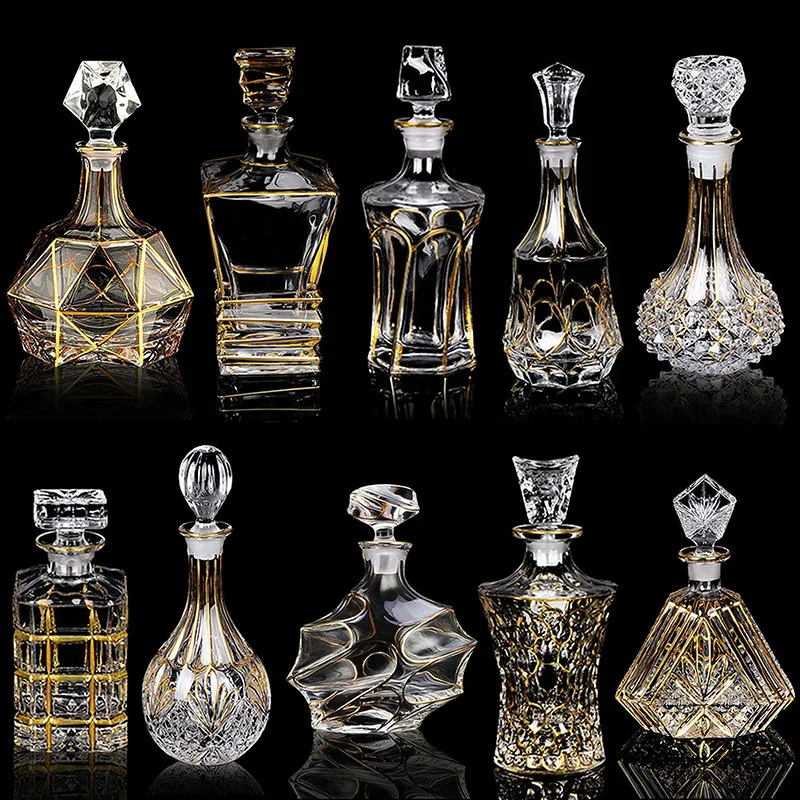 gold crystal glass wine bottle creative whiskey bottle for home decoration whiskey bottle decanter