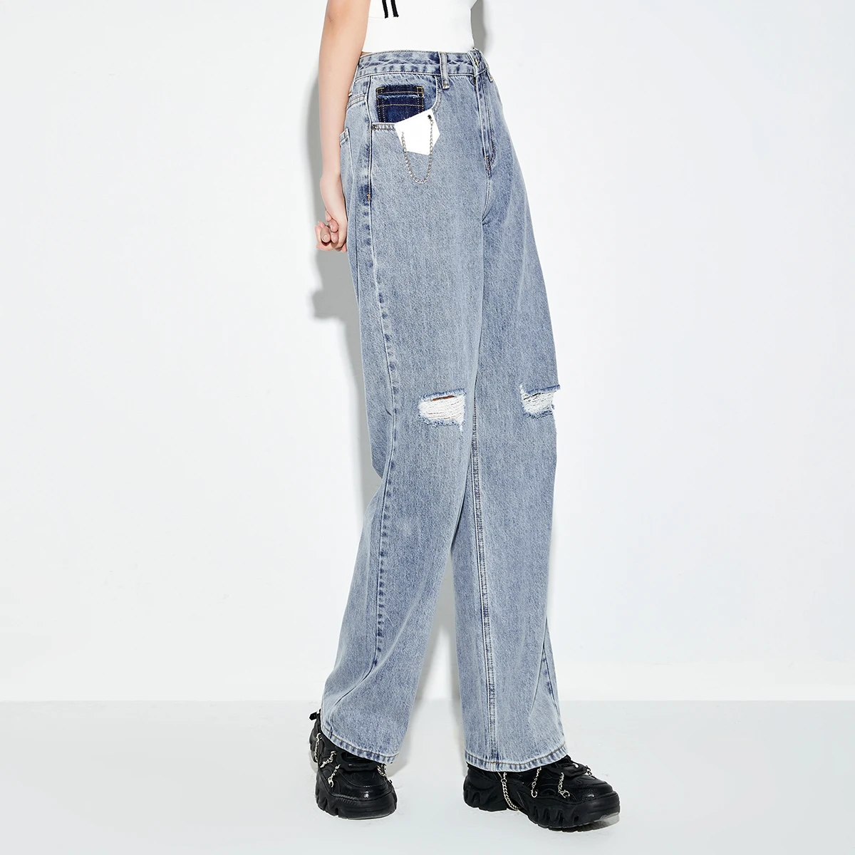 
The Most Popular Straight Leg Standard Thickness High Waist Denim Jeans Pant 