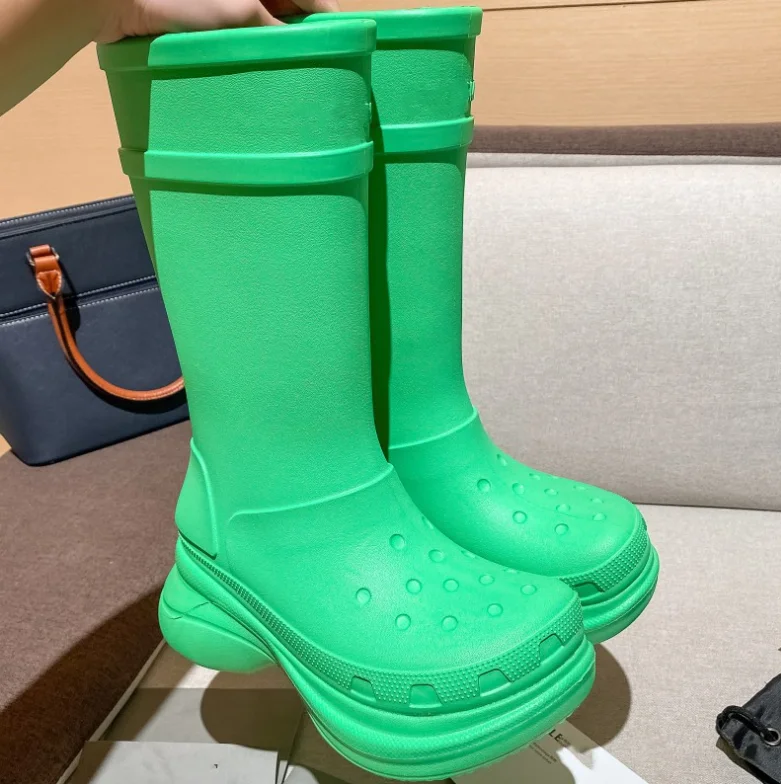 2024 Autumn Winter New Water Boots For Women Thick Bottom Non-slip Hole Shoes Rain Boots