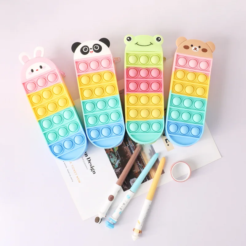 Cartoon Rabbit Silicone Creative Storage Stationery Box Pop Pencil Case For Kids Animal Shape Silicone Pencil Case