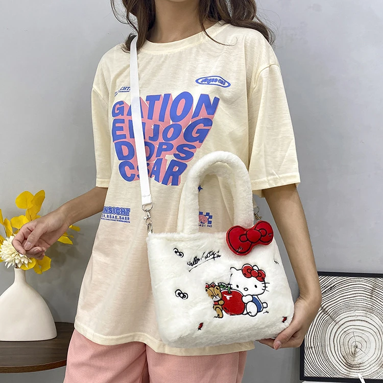 HL 26cm Kawaii Sanrios Plush Bag Kuromis My Melodies Cinnamorolls Anime Handbags Cute Hello KT Kitties Stuffed Backpack