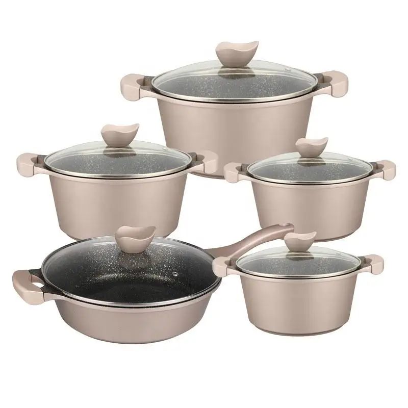 Bk Q-Linair  Cookware Jacketed- 5-Piece - Foundry Iron Pots Cookware Jacketed 17 Pcs Marble Parch Pots Cookware Jacketed