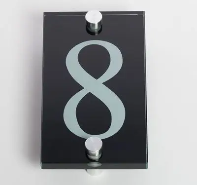 Wall Mounted black glass letter 8 house numbers
