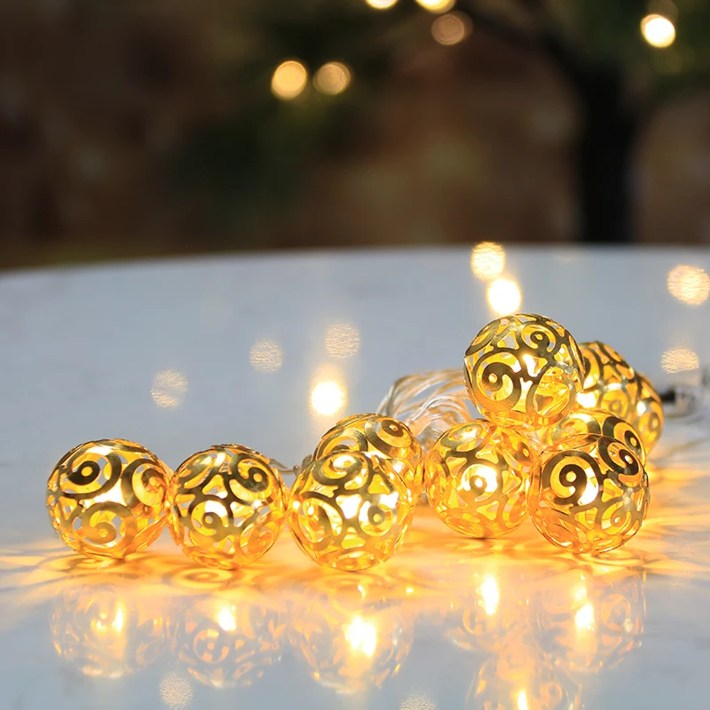 10 lights battery christmas led string light with golden metal ball for holiday and home decoration