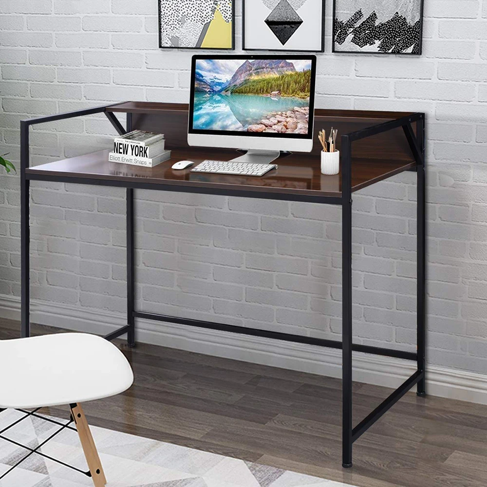 Industrial Style Office Desk Sitting Room PC Laptop Table with Bookcase