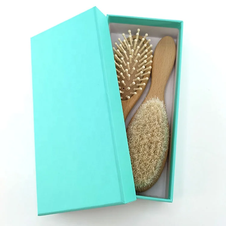 baby products 2021 trending online 2-Piece Soft Wool Wooden Baby Hair Brush and Comb Set Grooming