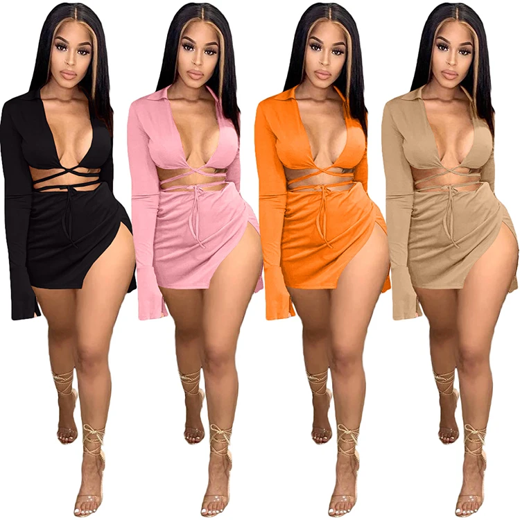 Custom 2024 New Arrival Summer Ladies Two Piece Sets Solid Color Dress Set Casual Skirt Women Clothing Two Piece Skirt Set
