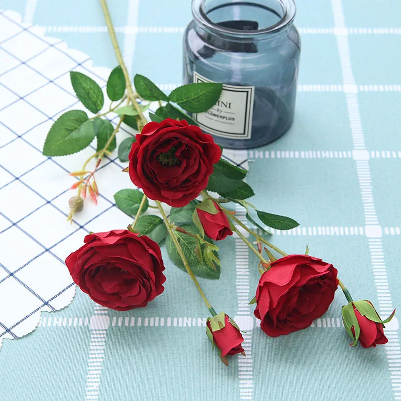 Wholesale high quality 6 flower heads artificial silk flower rose for wedding decorations