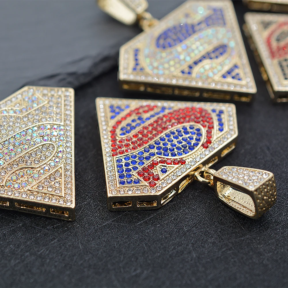 Diamond Jewelry Custom Design Superman Pendant 18k Gold Plated Jewelry