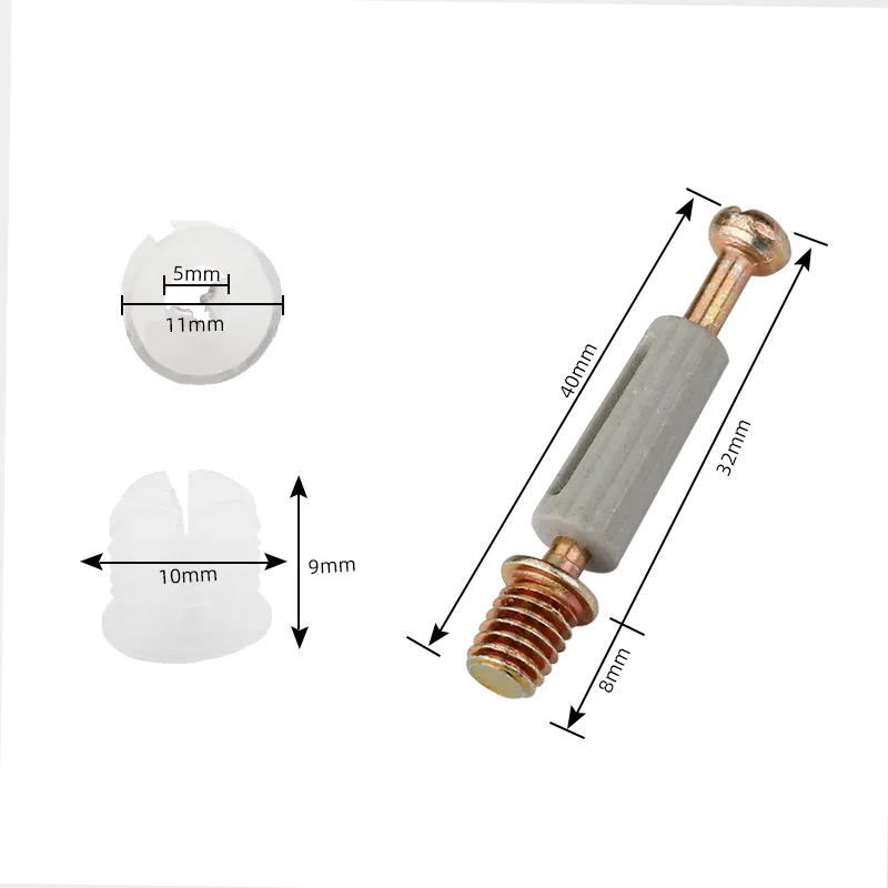 New listing GQK Furniture Fitting Mini Fix Cam 3-1 Connector Full Set Excentric Cam Rod Bolt Plastic Dowel Pre-Inset Cabinets