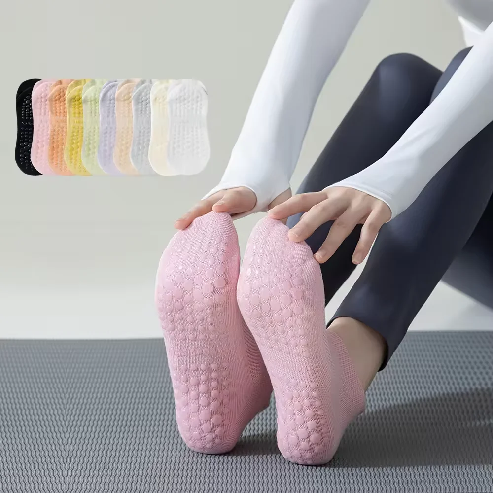 Seamless Custom Logo Grip Barre Trampoline socks Ankle Pilates Non Slip Yoga curl Socks Lulu compression tube crew ruffle Socks