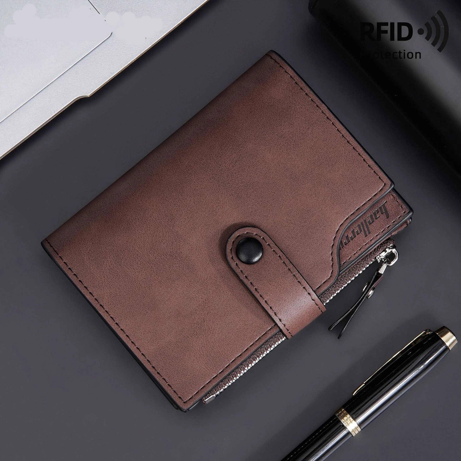 Оптовая продажа искусственная кожа rfid антимагнитные три складывания молнии Короткие Зажимы для денег портативный мужской Роскошный кошелек монет