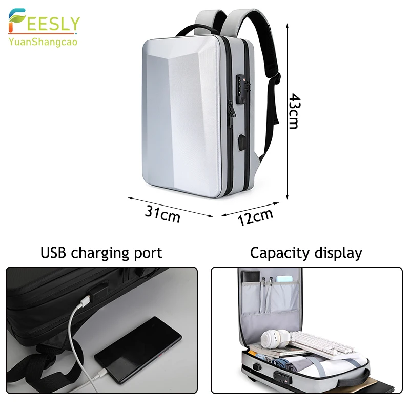 2023 new arrival multi-functional cyber hardshell black laptop backpack for school or students