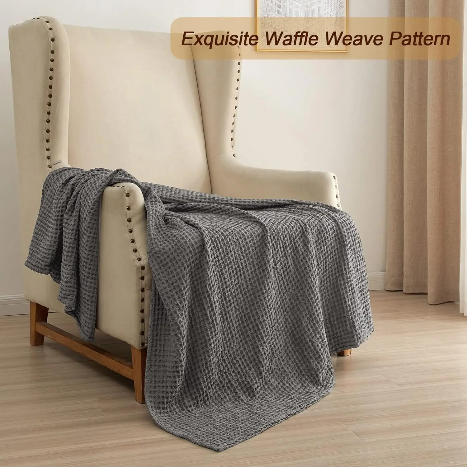 Cloudland Waffle Weave Throw Blanket Super King Size Waffle Blankets 100% Cotton Waffle Weave Blanket