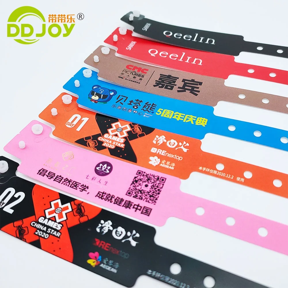 Plastic Events Bracelet ,Composite Paper Wristband, Cheap Custom Print Logo Bangle Snap Button Bracelet