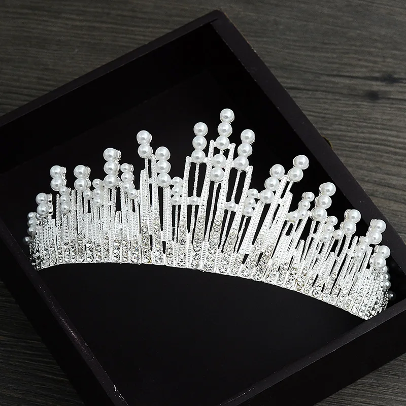 Diamond Imitation pearl alloy big crown headdress wedding dress hair ornament for the bride