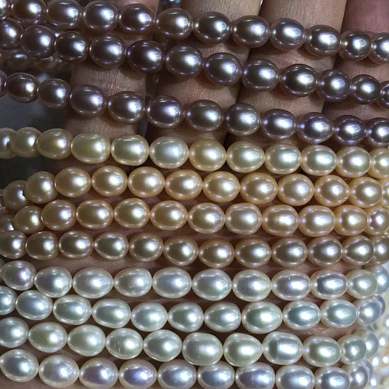 wholesale AAA rice pearl string, high luster, blemish free surface,full sizes and full colors rice pearl strand available