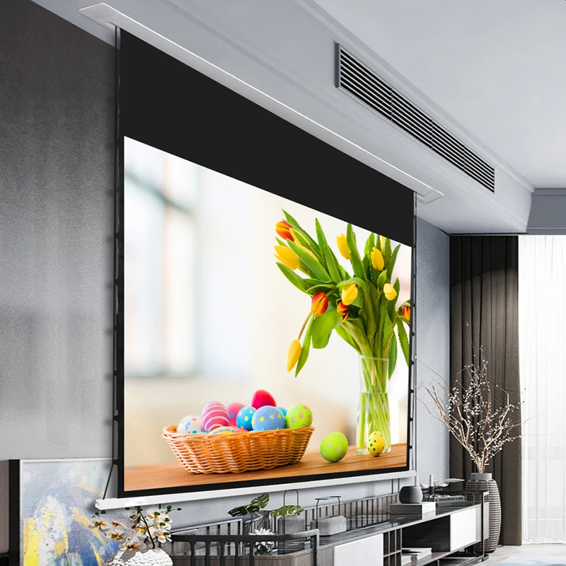 XJK Aluminum Case 120inch 16:9 Recessed In Ceiling Motorized Projection Screen With Remote Control HD 4K 8K Hidden Screen