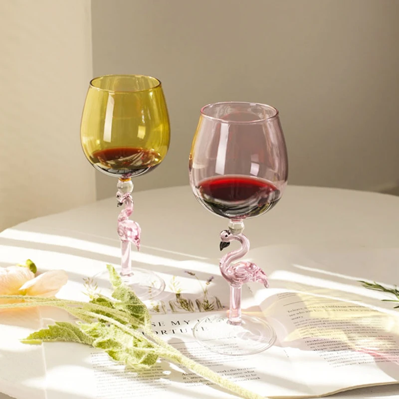 Creative high borosilicate glass flamingo model red wine glass tall cocktail Champagne glass cup