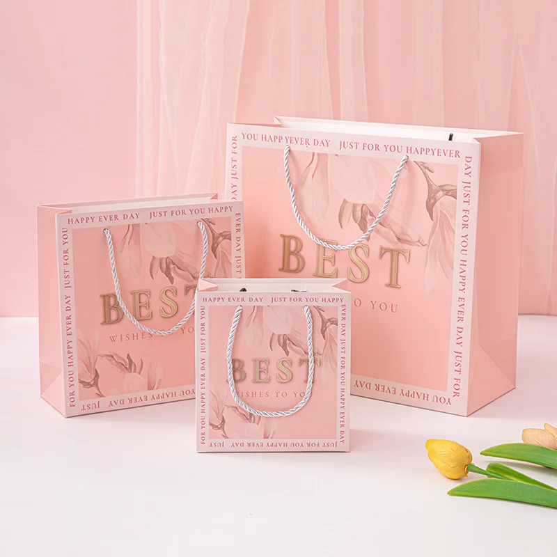 С наилучшими пожеланиями розовая бумага Ювелирные изделия Косметическая одежда обувь упаковка бумажный пакет подарок Шоппинг мешок с ручкой