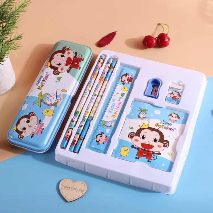 back to school Children kids gift stationery sets Including:pencil case, lead pencil + ruler+sharpener+ eraser+kids note book