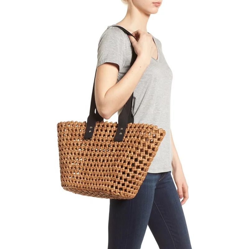 Китайская традиционная плетеная Сумка-тоут в стиле малиандуо из соломы с вырезами Сумка через плечо натуральной кукурузной