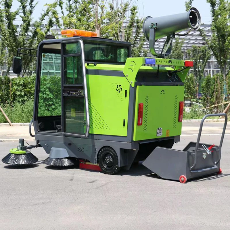 4 wheel street cleaning machine Closed Power Ride On Automatic industrial sweeper car with water  spraying function