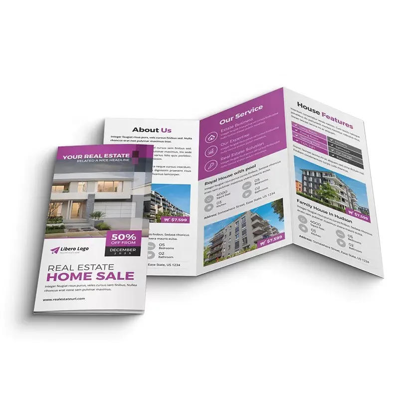 Custom Folding Coated Paper Cardboard Double Sides Printing Mini Instruction Folding Leaflet Die Cut Brochure Manual Booklet