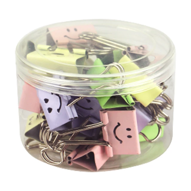 Mixed Color Metal Binder Tail Clip Student Teacher Supplies Smiley Pattern