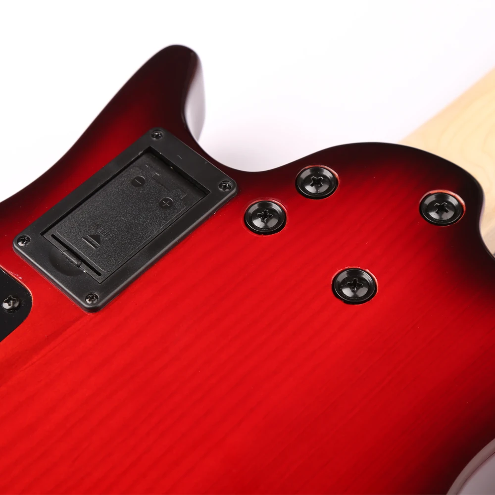 Pop Grade Red Polished 4-String UBass Basse Guitar Electric Bass with Acoustic Headstock Ash Body Maple Back/Side for Music