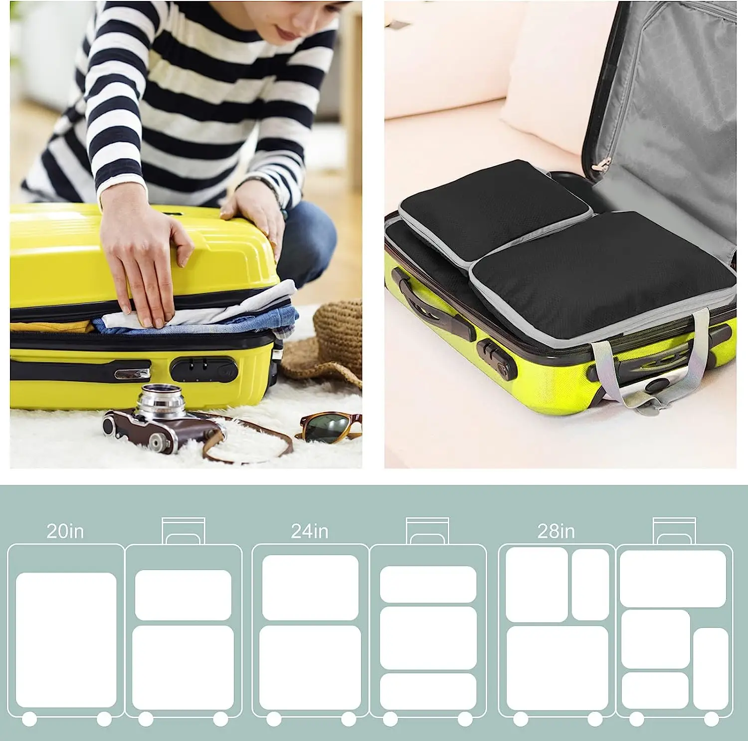 Compression Packing Cubes for Travel Carry on Suitcase Organizer Bags 7set Expandable Travel bags Organizer