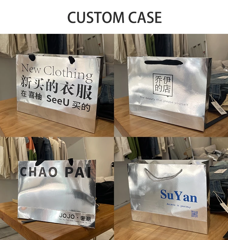 Wholesale Luxury Laser Shopping Bag Paper Bag for Clothes with Handle Custom Logo ODM OEM Clothing Store Packaging Bags Handmade