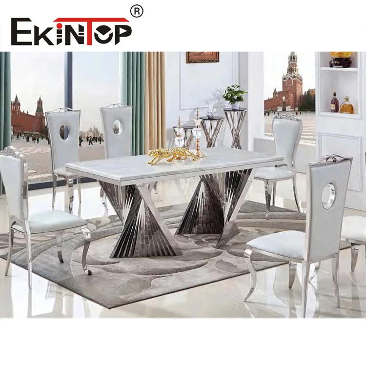 Ekintop popular modern stainless steel dining table glass round live edge dining table